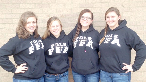 The Polk County FFA Vet Science Team of (L to R) Alana Seay, Logan Morlino, Erica Sullivan and Keilegh McMurray placed second in the Western Region of North Carolina.