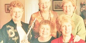 FMC December meeting performers (top left to right) Fran Creasy, Marcy Hagen and Mimi Child Traxler; (bottom left to right) Ursula Elliott and Meryt Wilson. (photo submitted by Susan Hartley) 