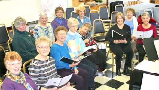 Foothills Music Club Chorale holds rehearsal for upcoming the organ concert. (Left to right, back row:  Elizabeth Gardner, Marcy Hagen, Janet Joens, Meryt Wilson,and Ursula Elliott; (left to right, front row:  Fran Creasy, Rita Stobbe, Elaine Jenkens, Jeanette Comer, Mary Meyers, Karen Killough and Jeanette Shackelford. (photo submitted by Susan Hartley)