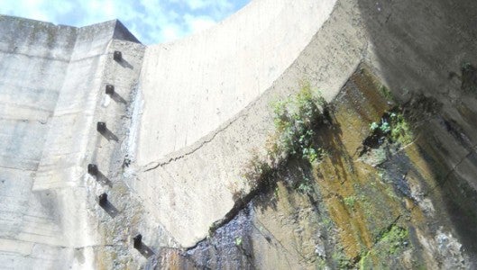 Polk County hired AECOM to perform a required inspection of the Turner Shoals dam at Lake Adger. The inspection was done in October 2013. Pictured is the inspection being performed on Oct. 8, 2013. (photo submitted) 