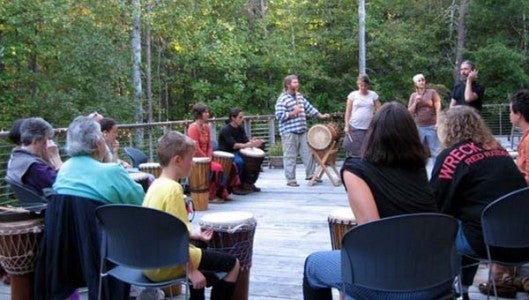 Joy Planet Drums leads the drum circle on the library’s deck. 