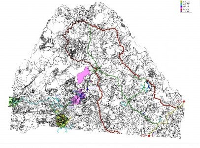 A map of where future main water lines could be located in Polk County. (Map by Odom & Associates Engineering, Inc.)