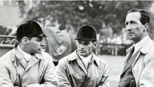 1956 Olympic Equestrian Team members Frank Chapot (left) and William Steinkraus with coach Bert DeNemethy (right). 