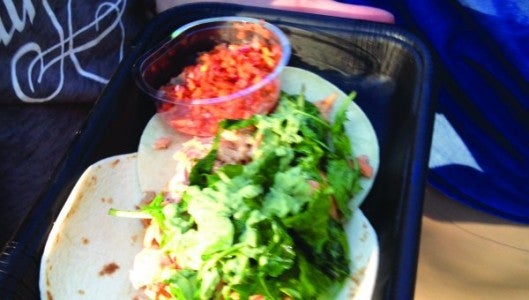 Locally sourced organic ingredients fill this Polk County Red Rainbow trout taco.