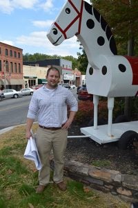 Zach Ollis, like Morris the Horse, is at the center of all of the town’s activities as town manager. Ollis, a graduate of Appalachian State with a degree in communication, came to Tryon from Wilson’s Mills, a town outside Raleigh with a population of approximately 2,500.