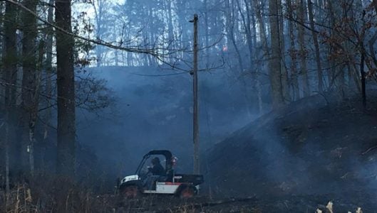 The Saluda Fire and Rescue responded Thursday, Dec. 29 to smoke in the Camp Bob Hardin area and discovered a fire that was burning up the ridge. (photos by Saluda Fire and Rescue)